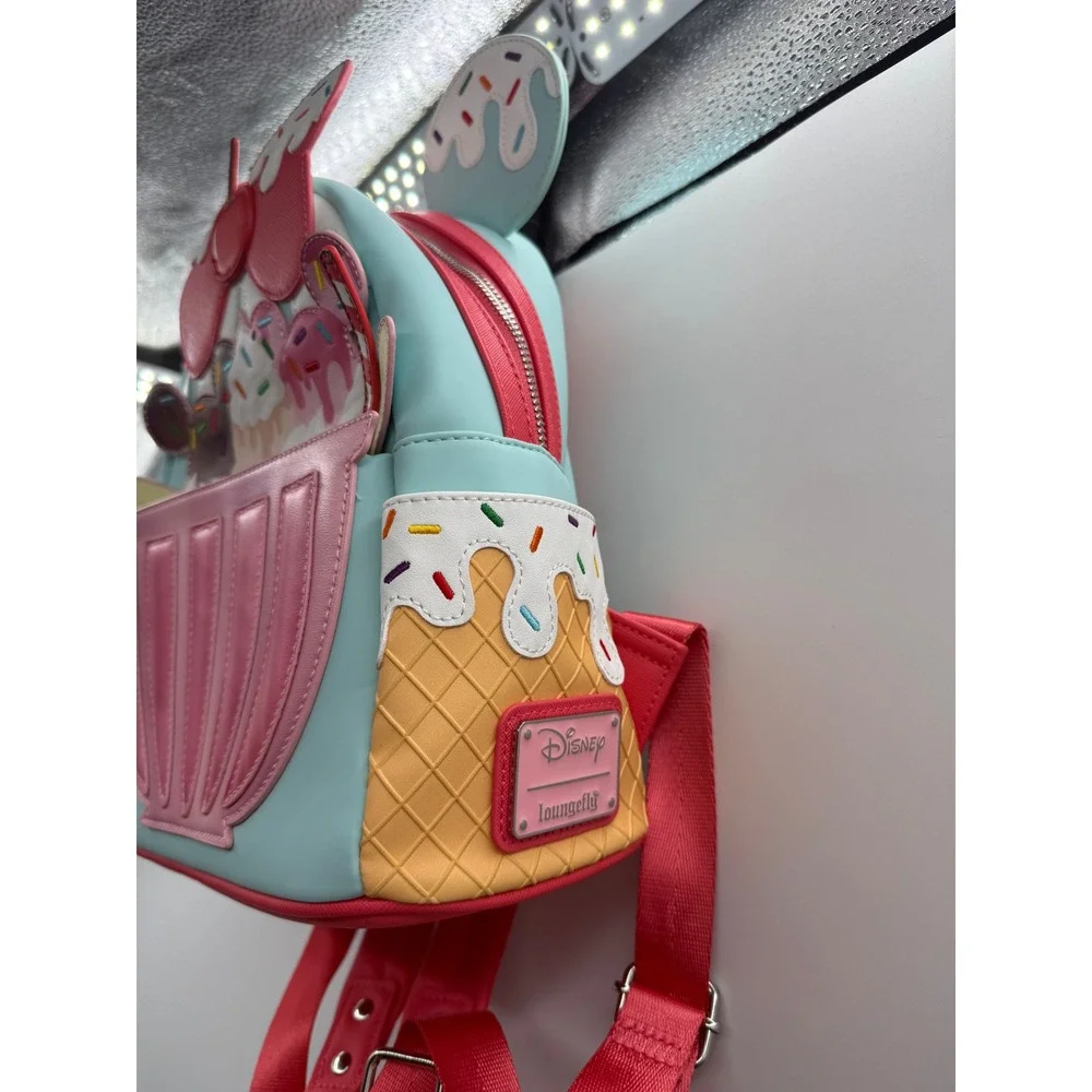 Loungefly Disney Mickey & Minnie‎ Banana Split Sundae Mini Backpack Blue Pink